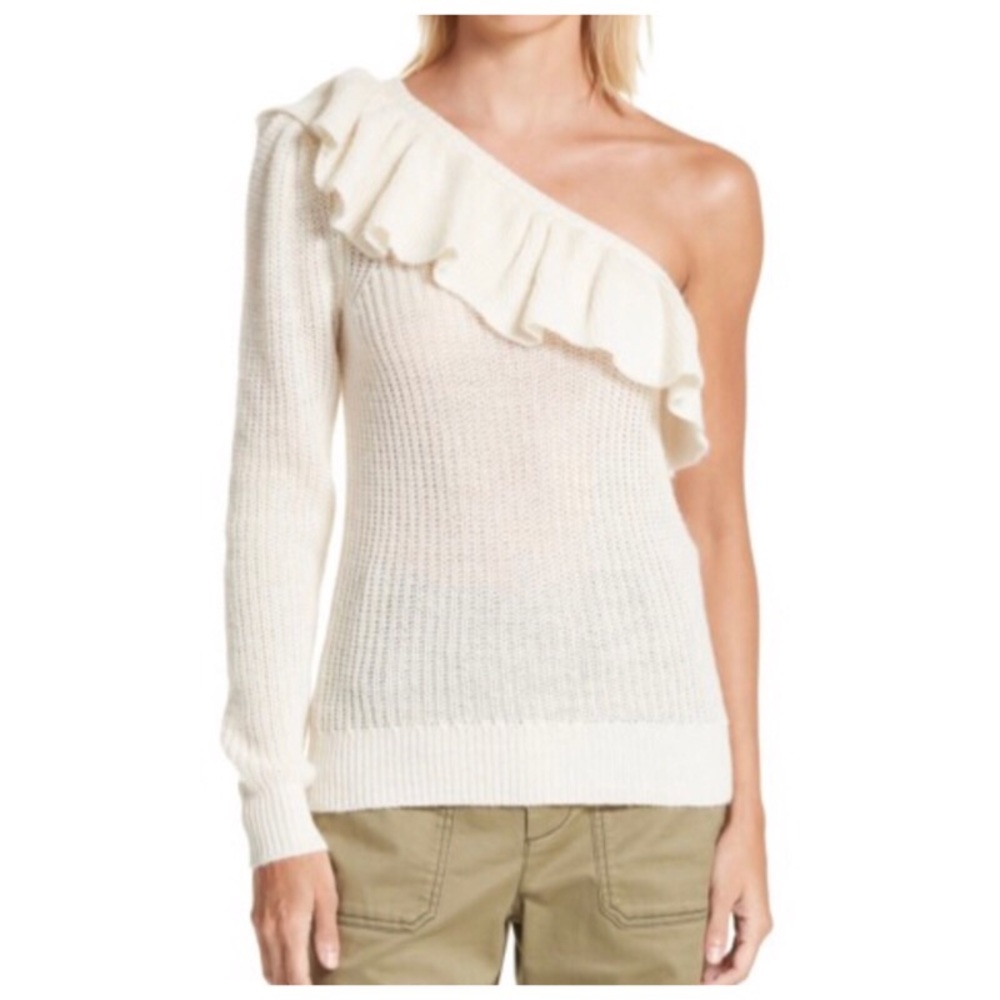 Rebecca Taylor Cream One-Shoulder Ruffle Sweater